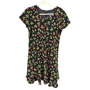 90s Vintage Hampton Dress Co Black Floral Mini Dress Girly Fairy Garden